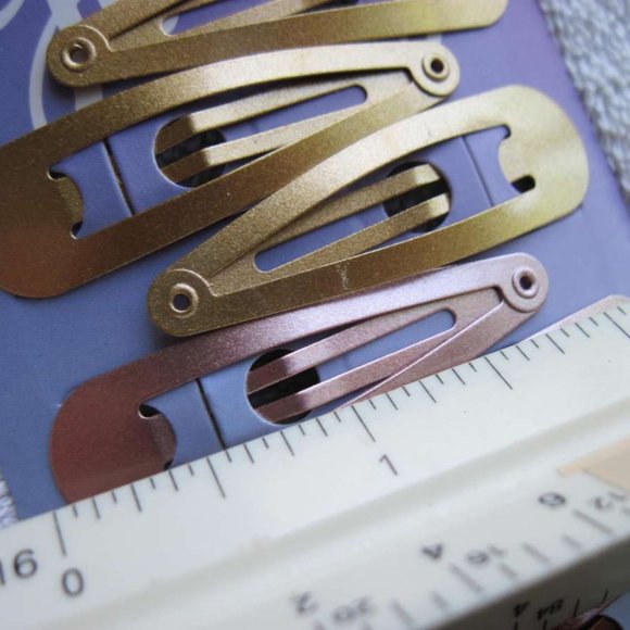 12 Goody Medium Painted Metal Snap Hair Clips Contour Sparkly Gold Pink Blue - Picture 4 of 7